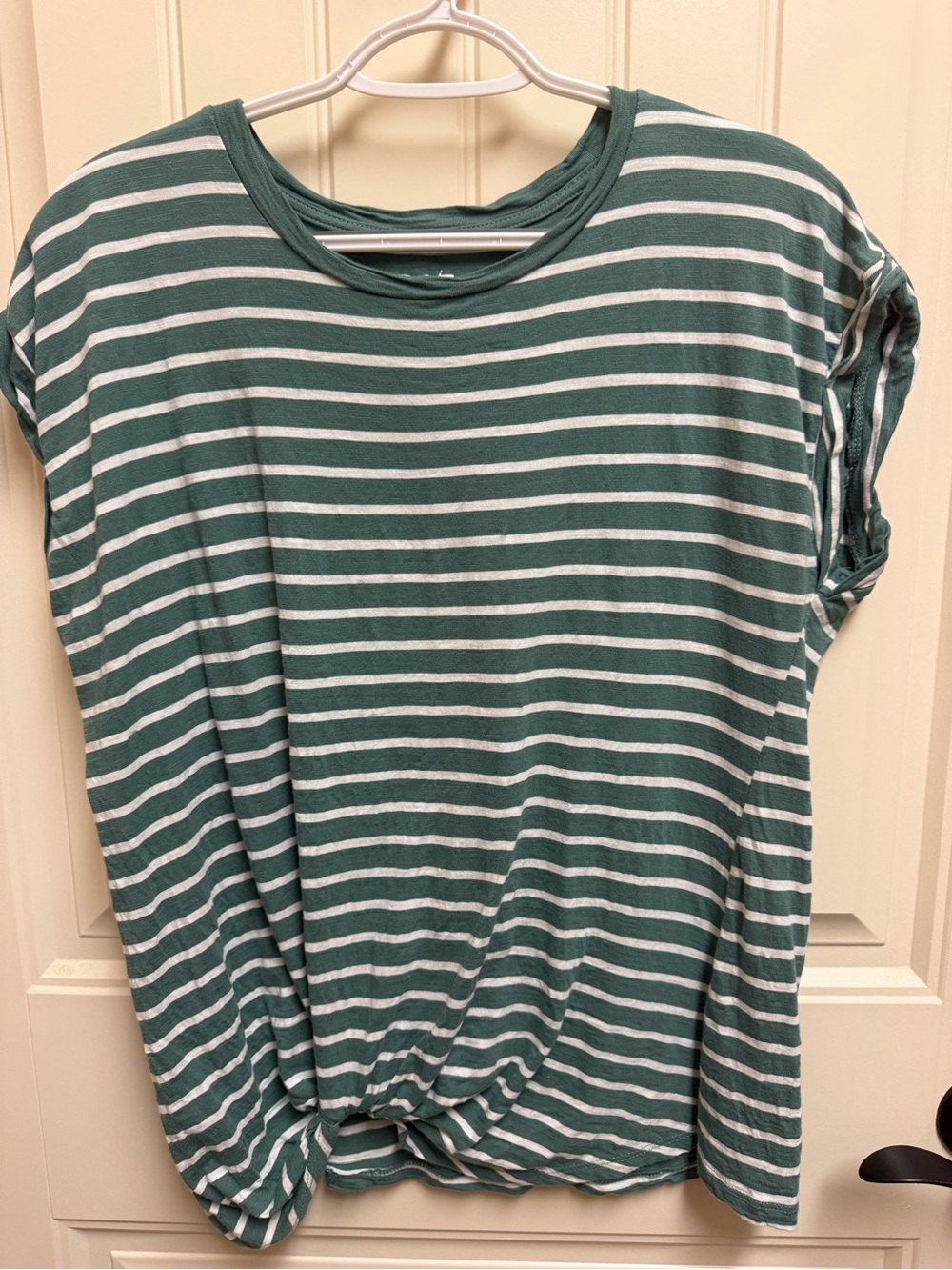 Women’s Green & White Striped Short-Sleeve Knot Tee